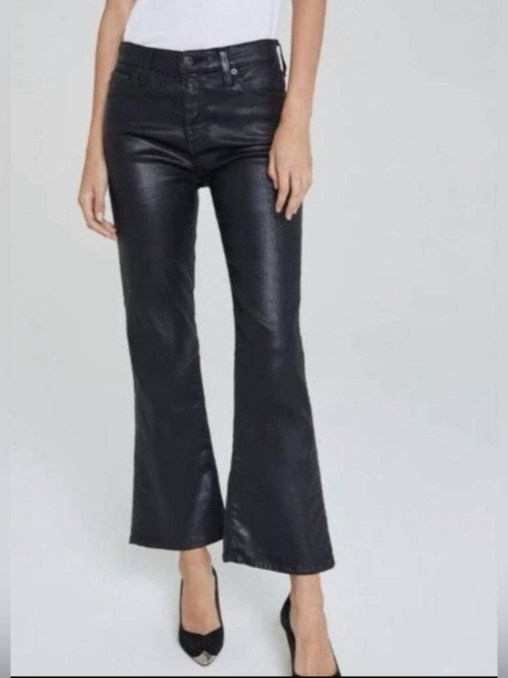 Ag Adriano Goldschmied Black Faux Leather Quinne Crop Jeans Leatherette Sz 26